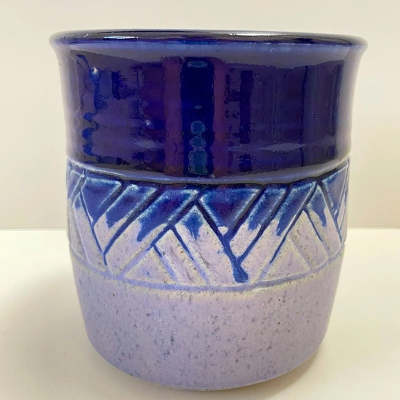 Studio Pottery Planter Signed 5”x5.25” Blue Purple - Picture 1 of 9